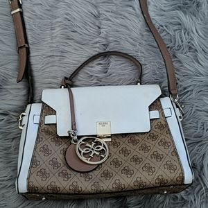 Guess white brown monogram handbag